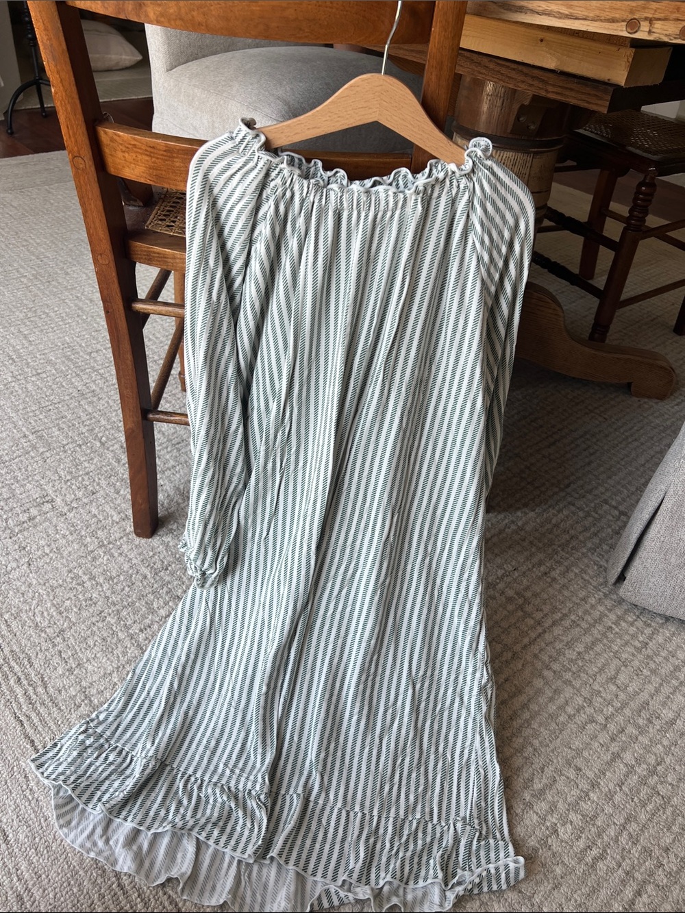Girls' Striped Nightgown — Soft Green and White
